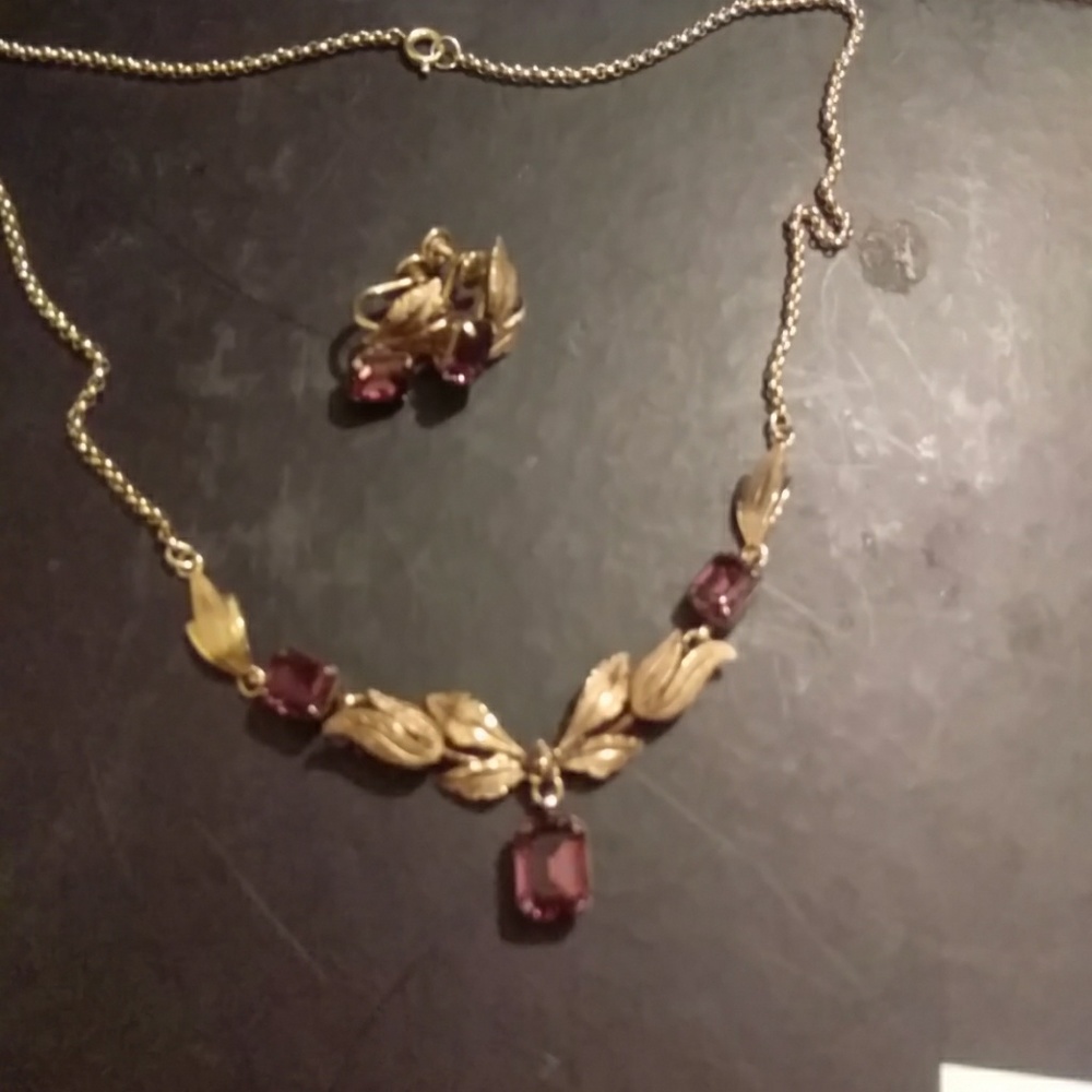 Purple stone earrings and necklace